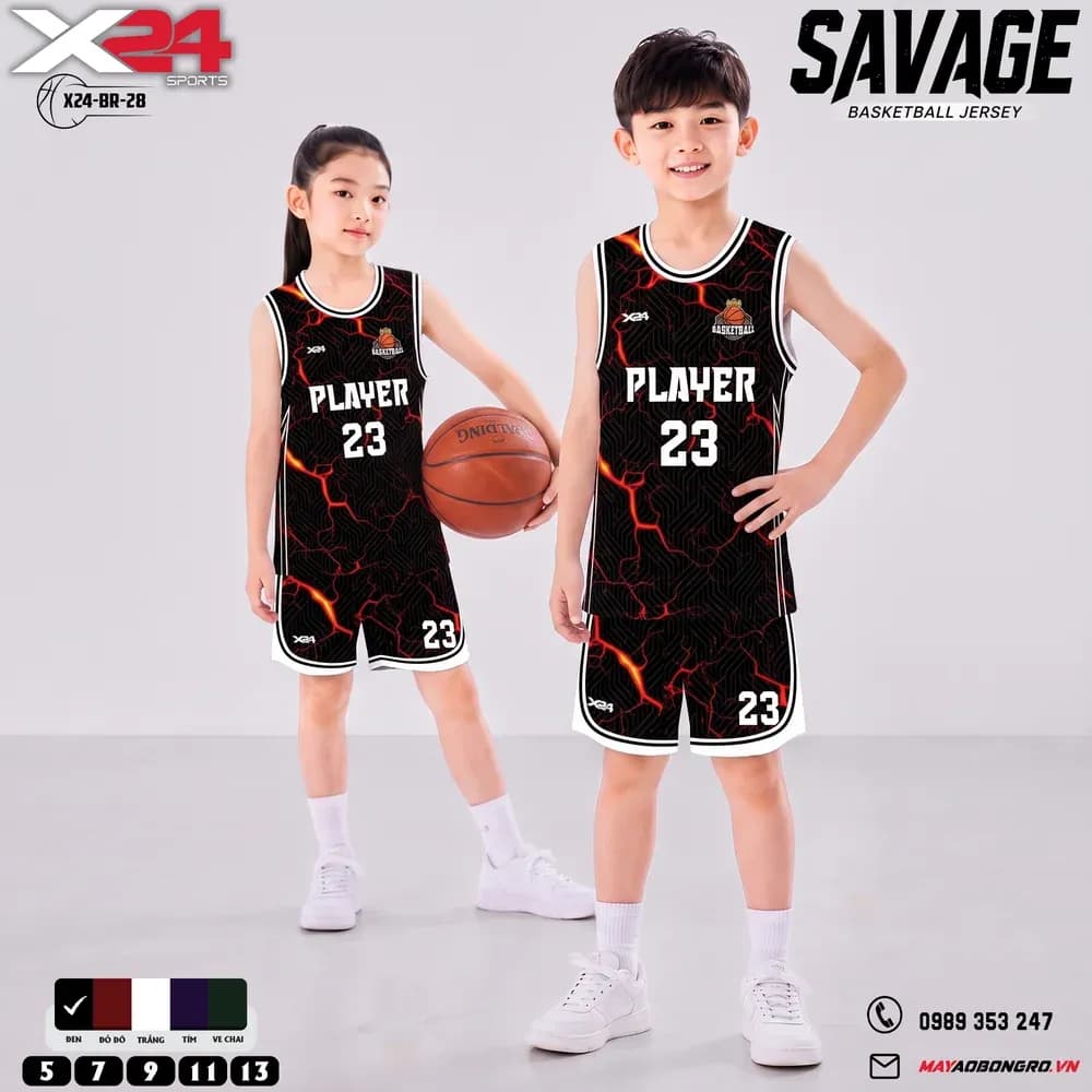 Mẫu áo bóng rổ trẻ em mẫu thiết kế riêng màu Đen tại X24 Sport