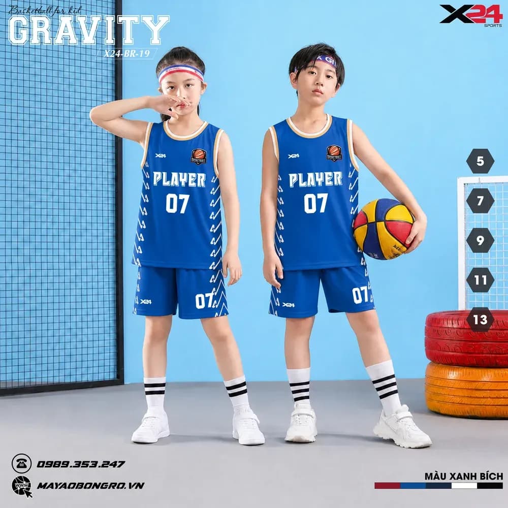 Mẫu áo bóng rổ trẻ em mẫu thiết kế riêng màu Xanh bích tại X24 Sport
