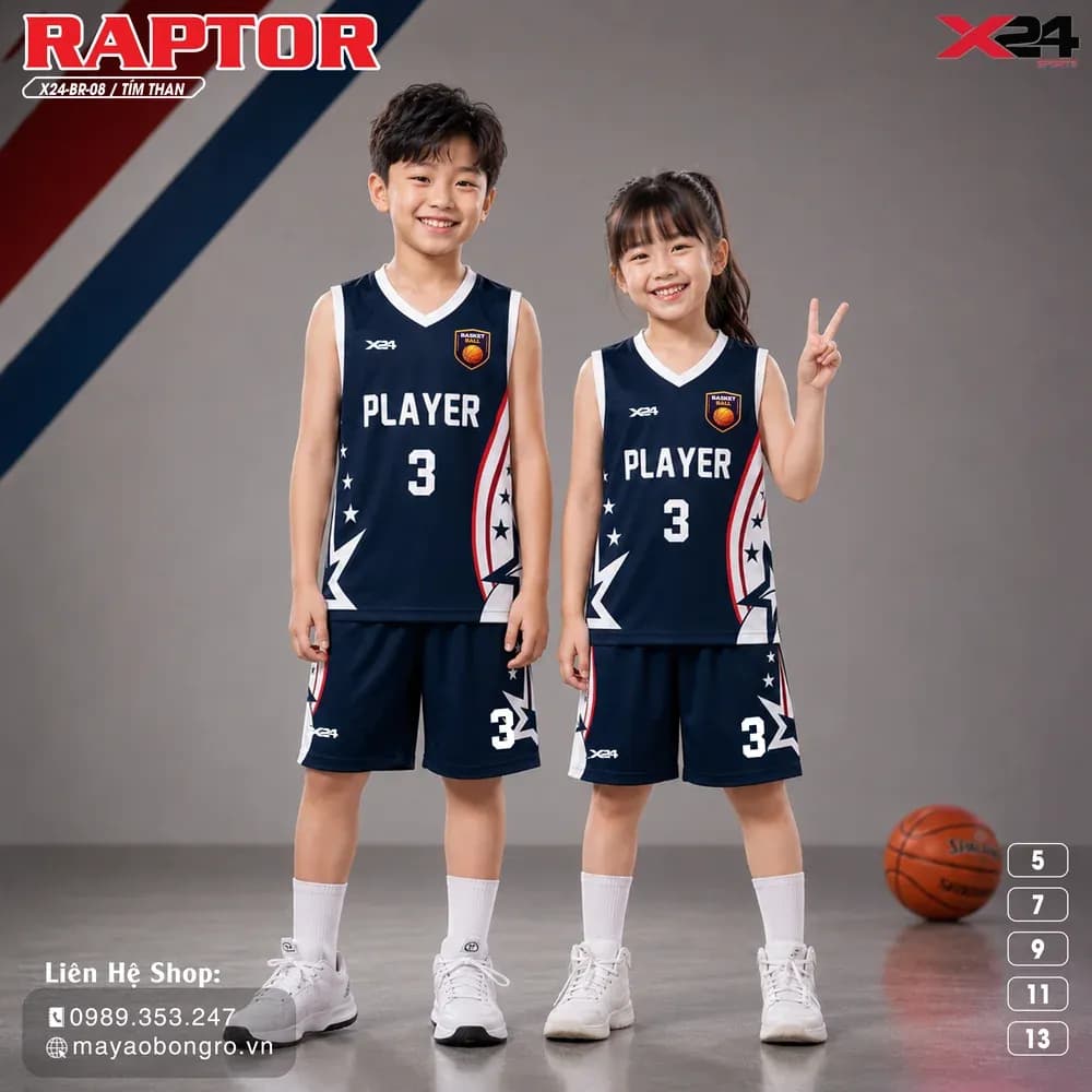 Mẫu áo bóng rổ trẻ em mẫu thiết kế riêng màu Tím than tại X24 Sport