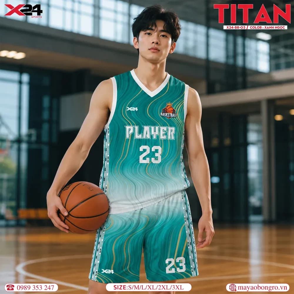 Mẫu áo bóng rổ X24-BR-03 màu Xanh ngọc tại X24 Sport