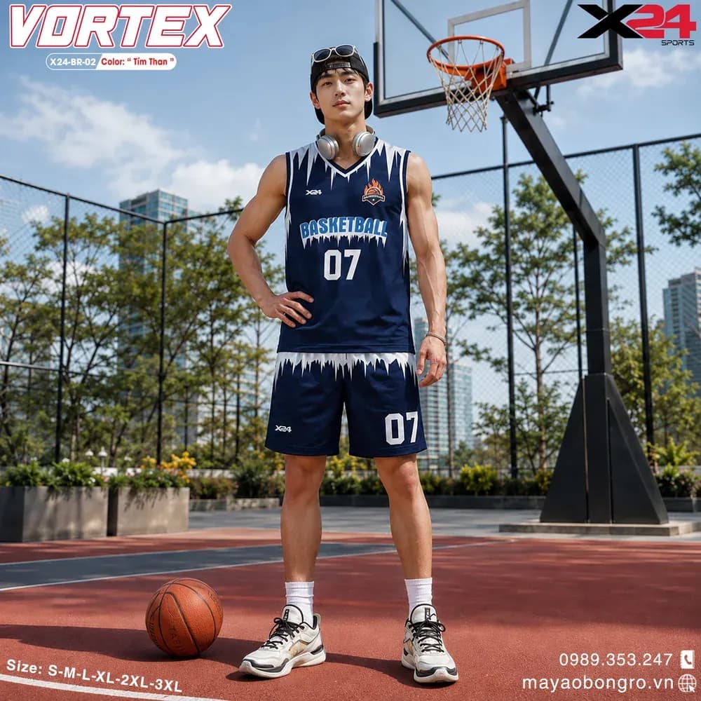 Mẫu áo bóng rổ mẫu thiết kế riêng màu Tím than tại X24 Sport
