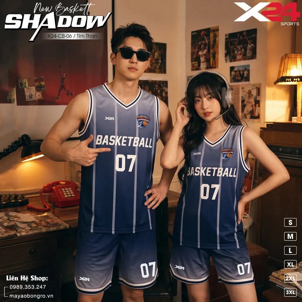 Mẫu áo bóng rổ X24-BR-06 màu Tím than tại X24 Sport