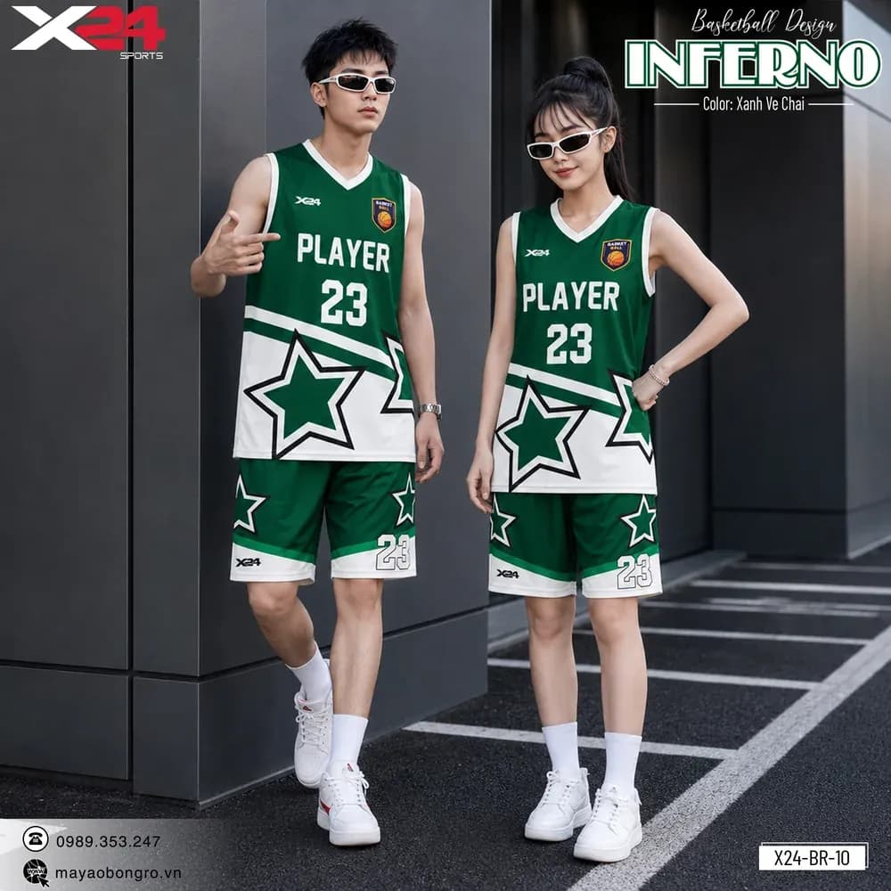 Mẫu áo bóng rổ X24-BR-10 màu Xanh ve chai tại X24 Sport