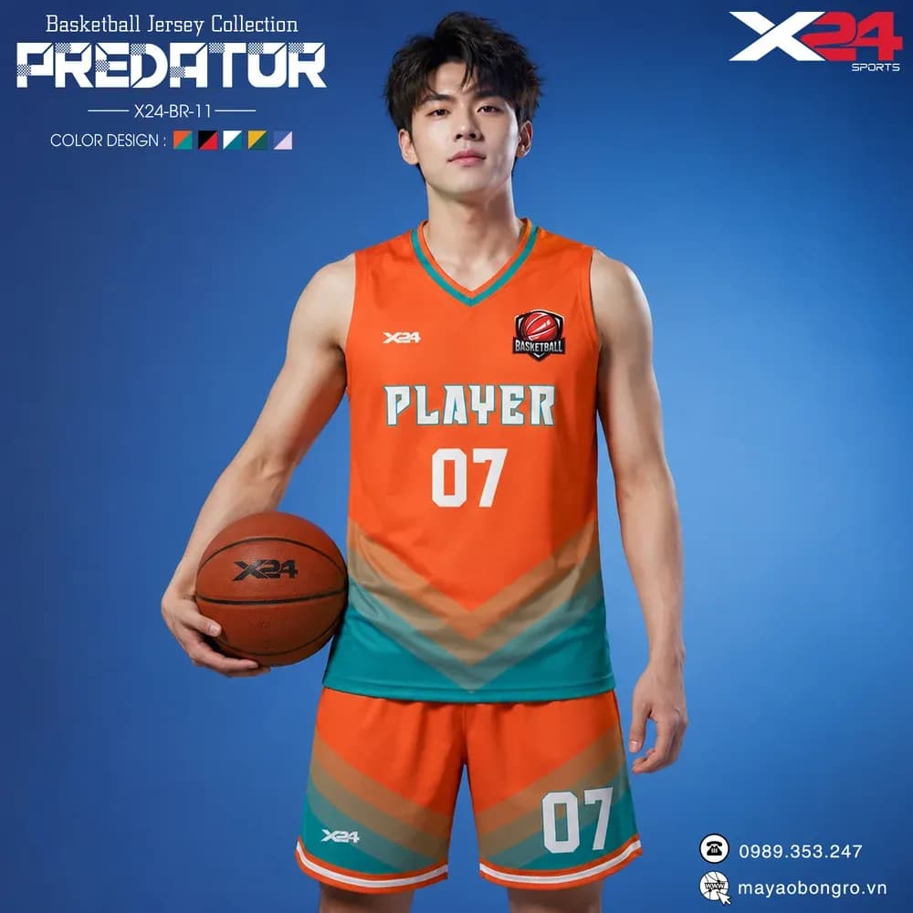 Mẫu áo bóng rổ X24-BR-11 màu Cam tại X24 Sport