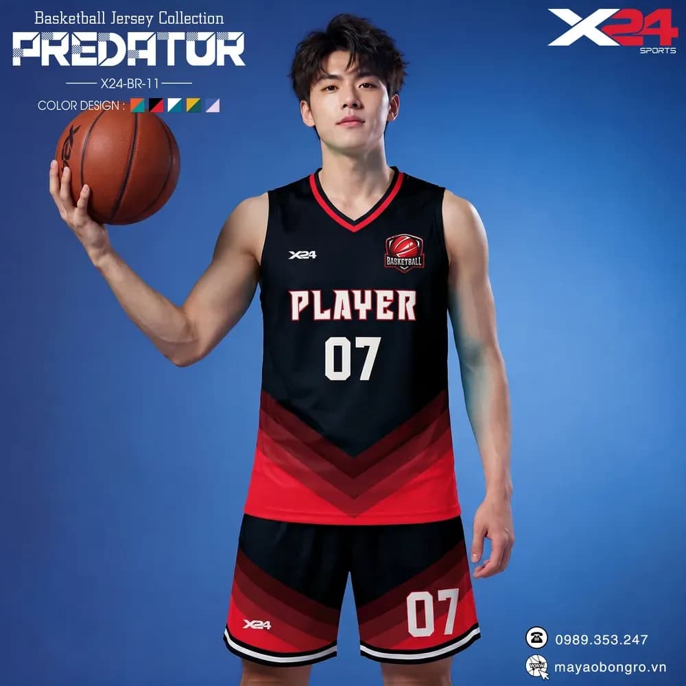 Mẫu áo bóng rổ X24-BR-11 màu Đen tại X24 Sport
