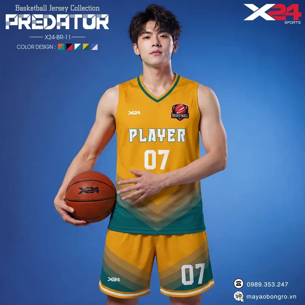 Mẫu áo bóng rổ X24-BR-11 màu Xanh dương, Xanh bích tại X24 Sport