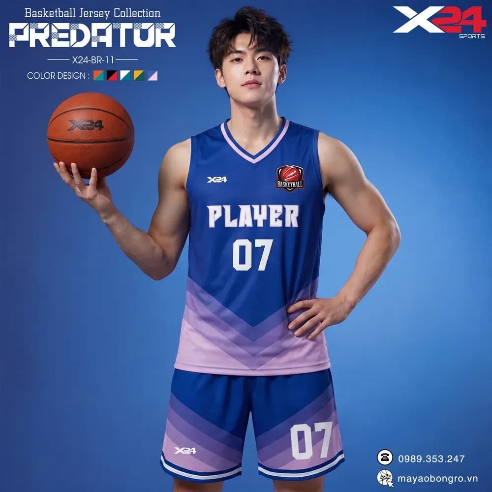 Mẫu áo bóng rổ X24-BR-11 màu Xanh dương, Xanh bích tại X24 Sport