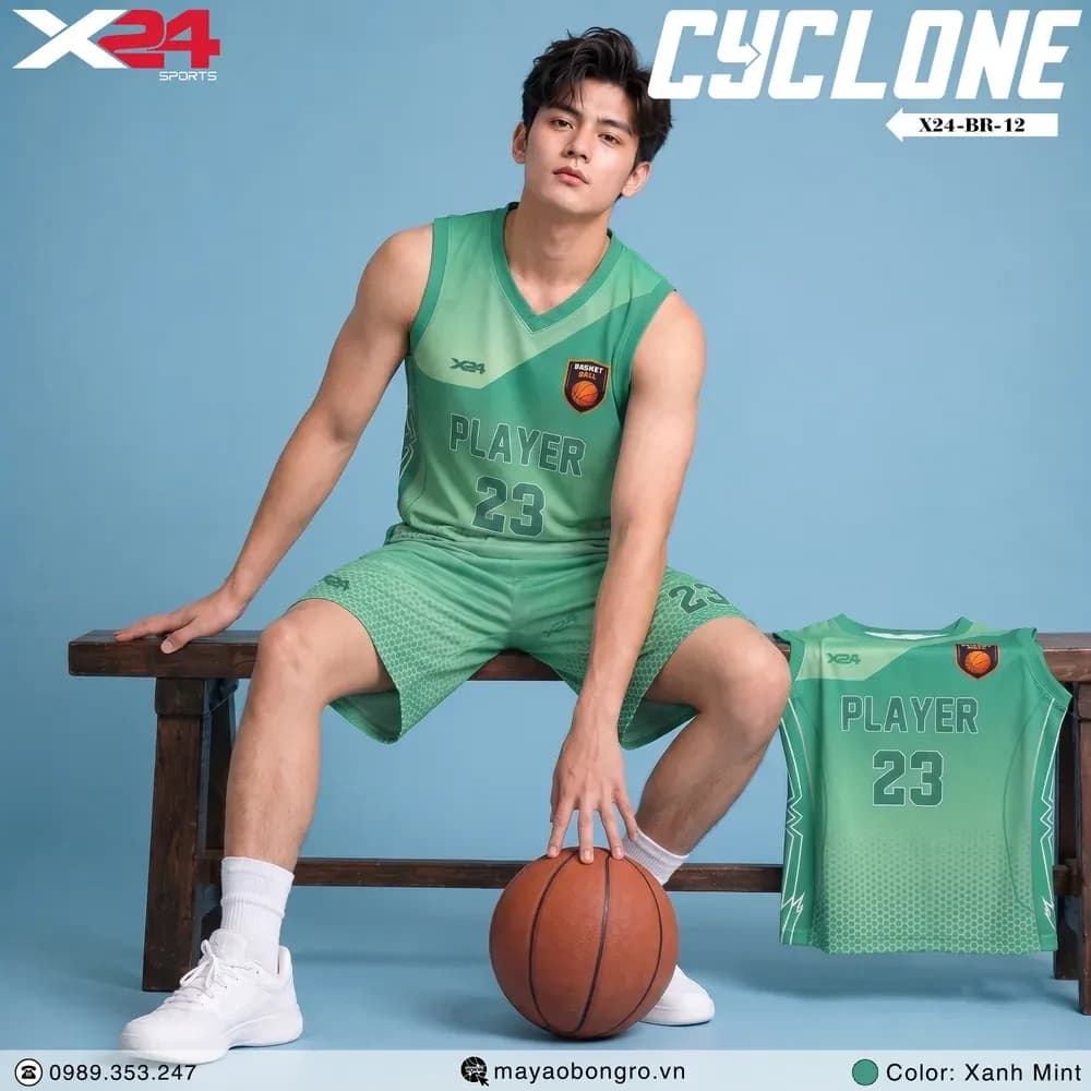Mẫu áo bóng rổ X24-BR-12 màu Xanh ngọc tại X24 Sport