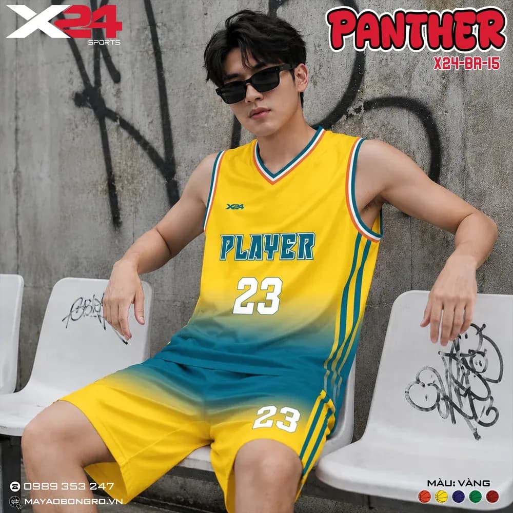 Mẫu áo bóng rổ X24-BR-15 màu Vàng tại X24 Sport