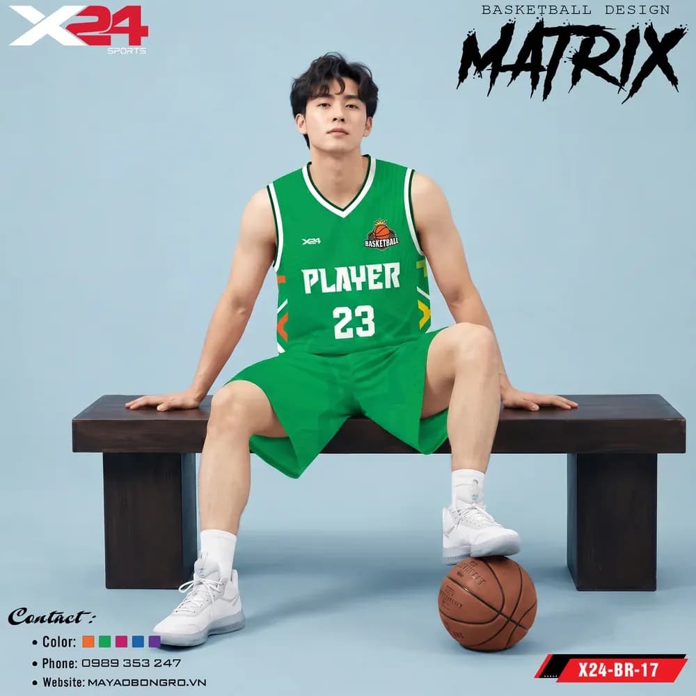 Mẫu áo bóng rổ X24-BR-17 màu Xanh lá, Đen tại X24 Sport