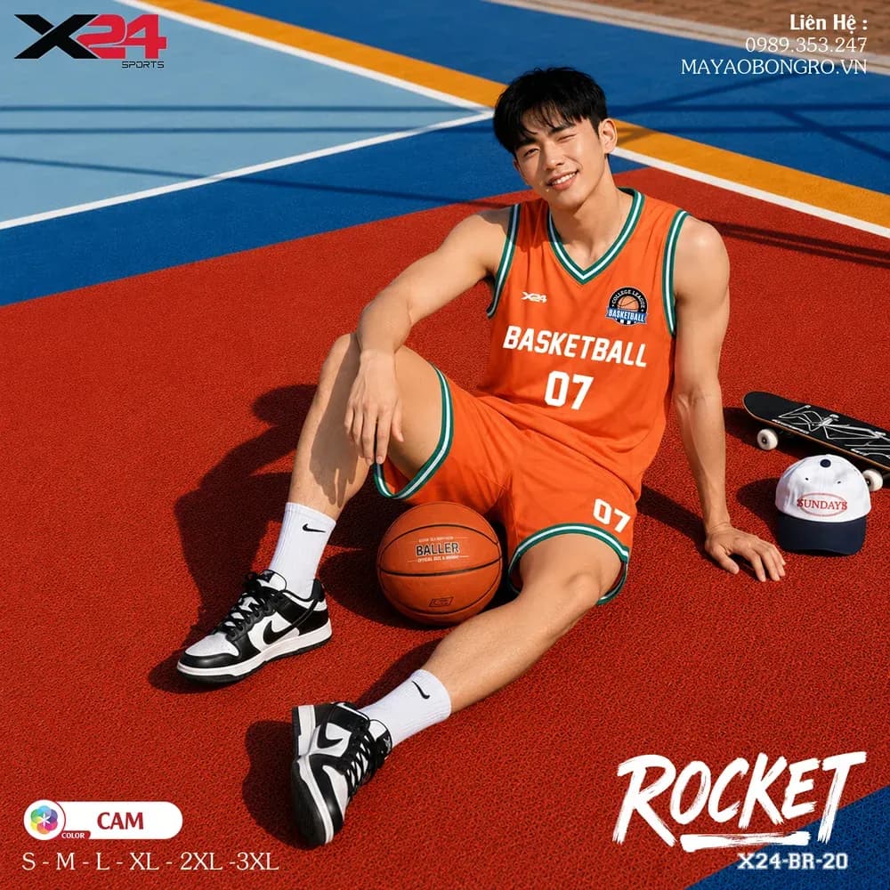 Mẫu áo bóng rổ mẫu thiết kế riêng Rocket màu Cam tại X24 Sport