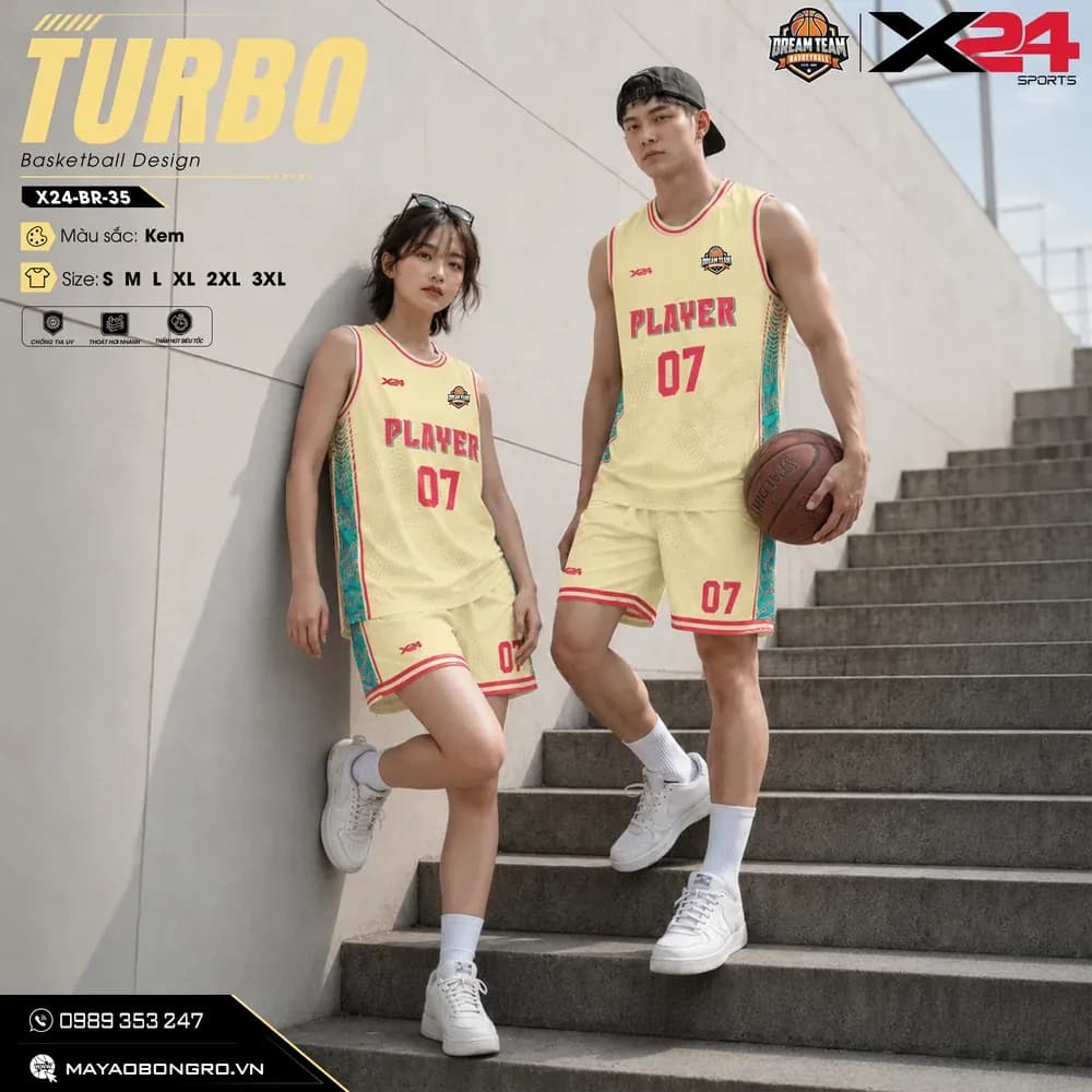 Mẫu áo bóng rổ mẫu thiết kế riêng màu Kem tại X24 Sport