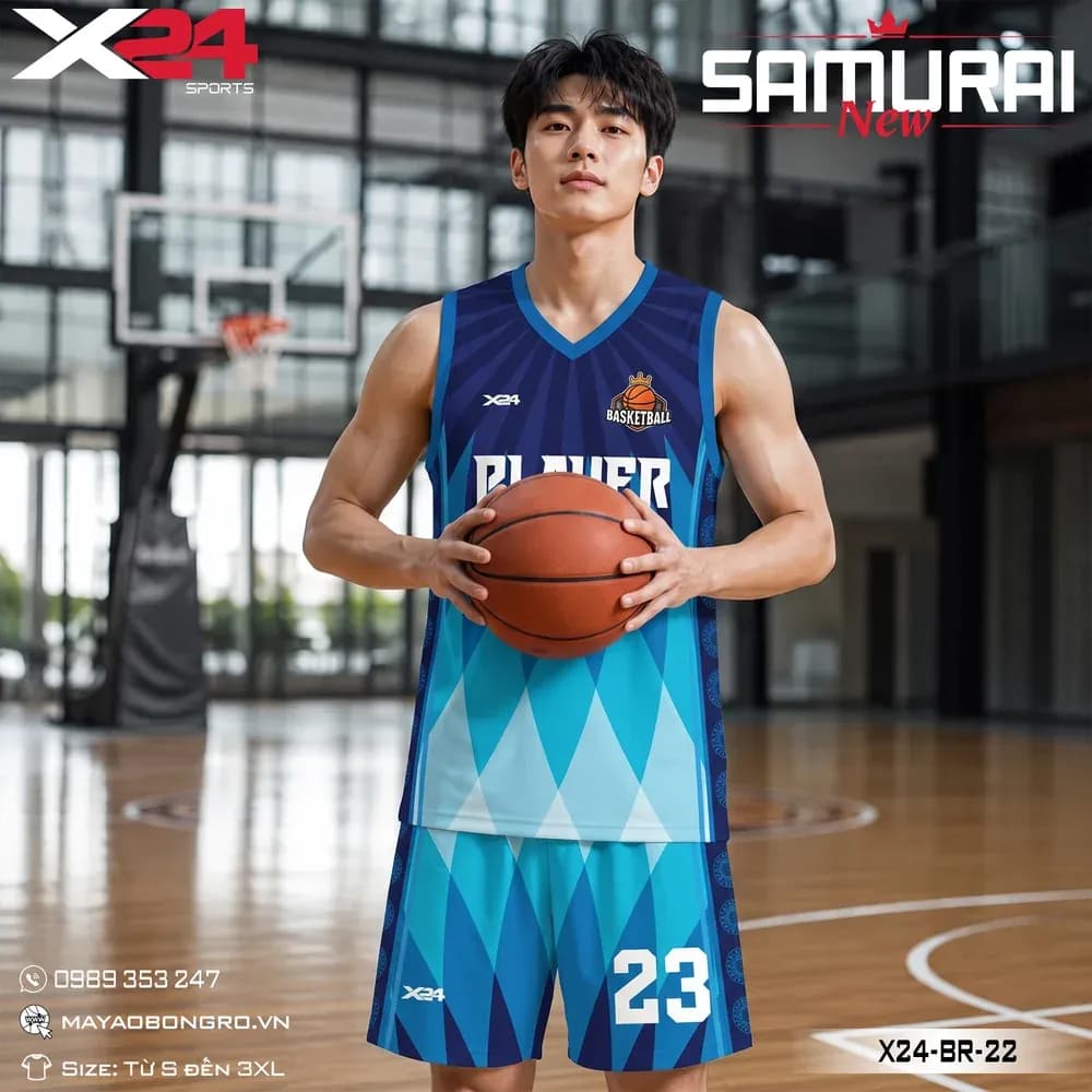 Mẫu áo bóng rổ X24-BR-22 màu Xanh bích tại X24 Sport