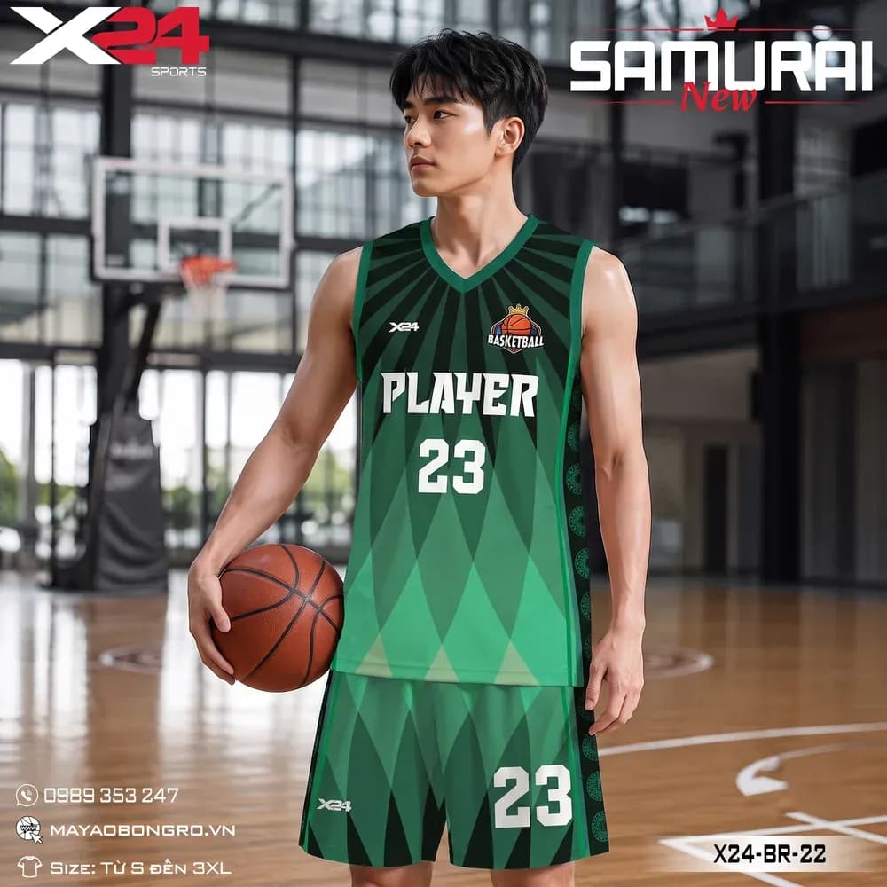 Mẫu áo bóng rổ X24-BR-22 màu Xanh ve chai tại X24 Sport