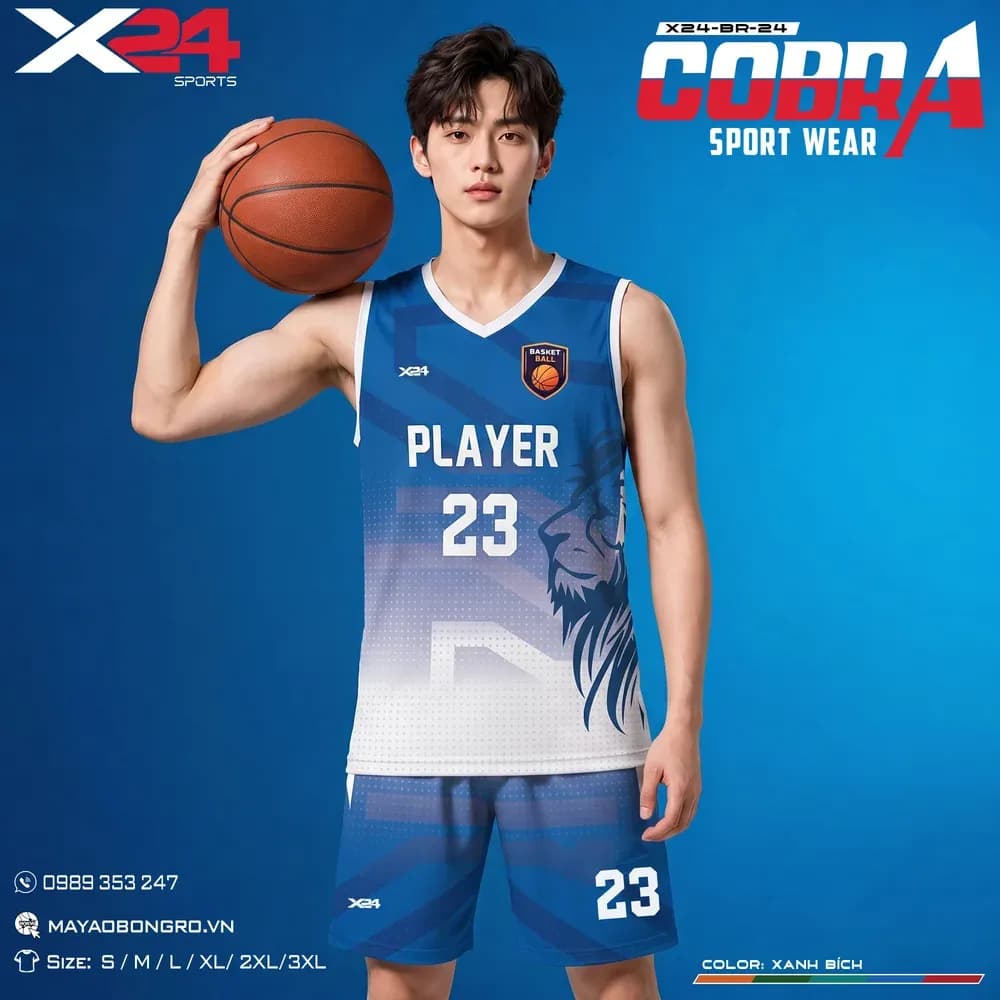 Mẫu áo bóng rổ X24-BR-24 màu Xanh bích tại X24 Sport