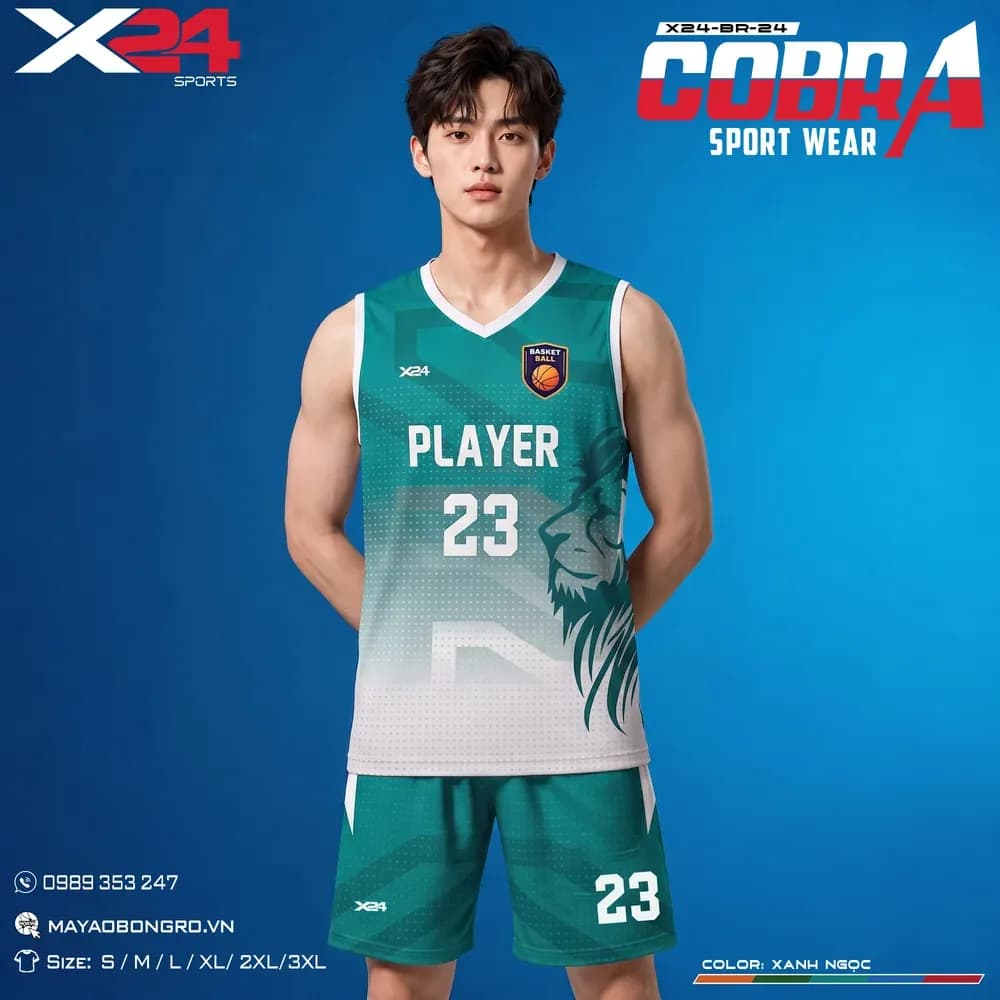 Mẫu áo bóng rổ X24-BR-24 màu Xanh ngọc tại X24 Sport