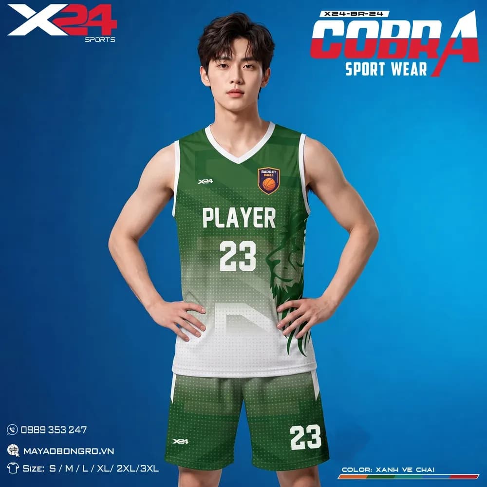 Mẫu áo bóng rổ X24-BR-24 màu Xanh ve chai tại X24 Sport