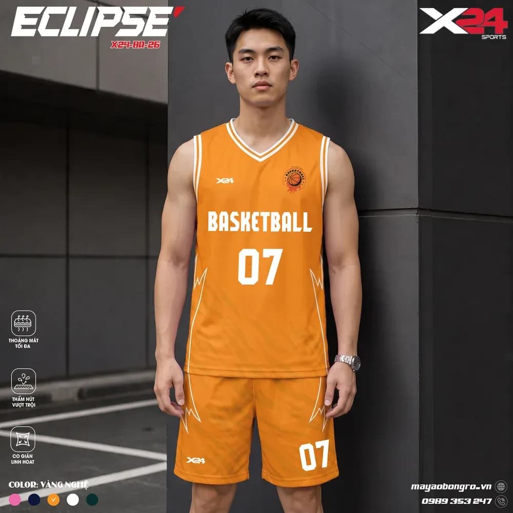 Mẫu áo bóng rổ X24-BR-26 Eclipse màu Cam tại X24 Sport