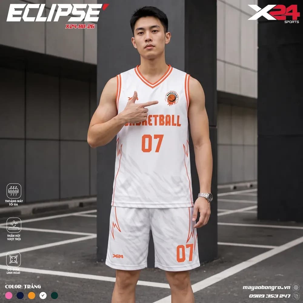 Mẫu áo bóng rổ X24-BR-26 Eclipse màu Trắng tại X24 Sport