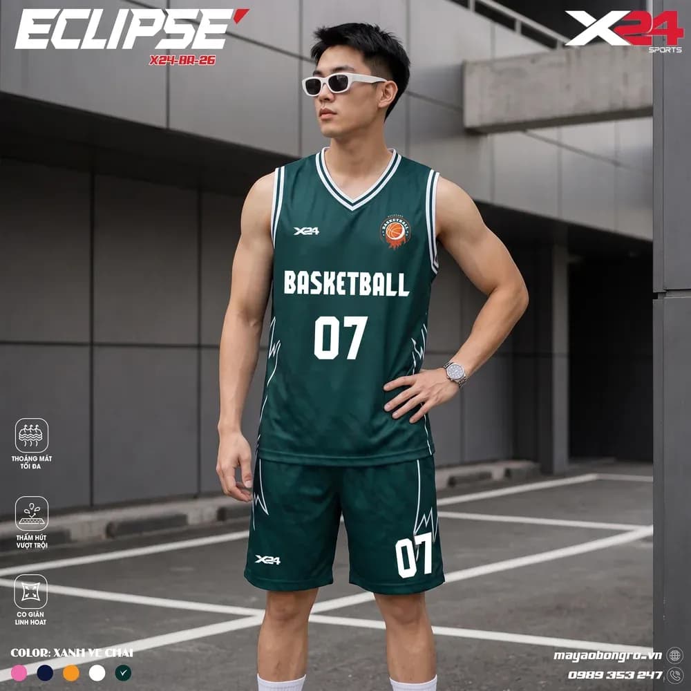 Mẫu áo bóng rổ X24-BR-26 Eclipse màu Xanh ve chai tại X24 Sport