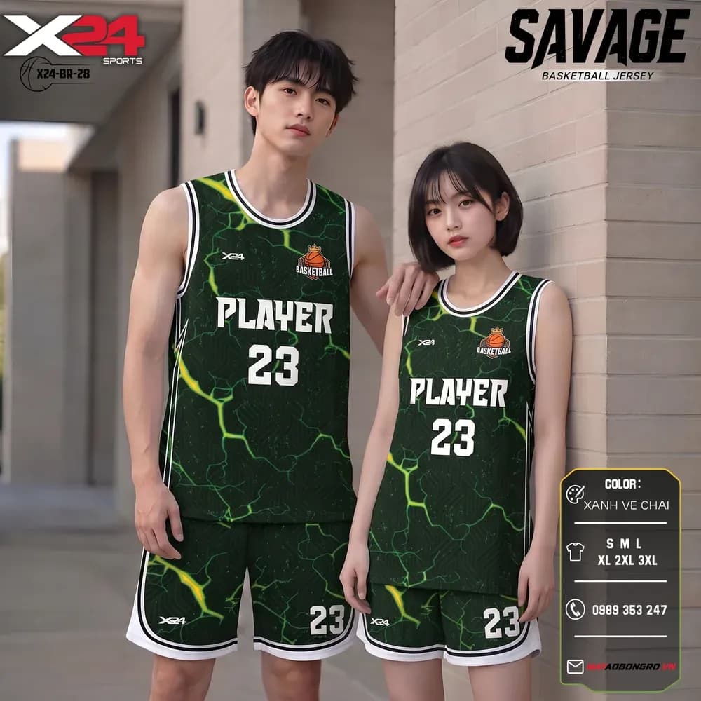 Mẫu áo bóng rổ mẫu thiết kế riêng màu Xanh ve chai tại X24 Sport