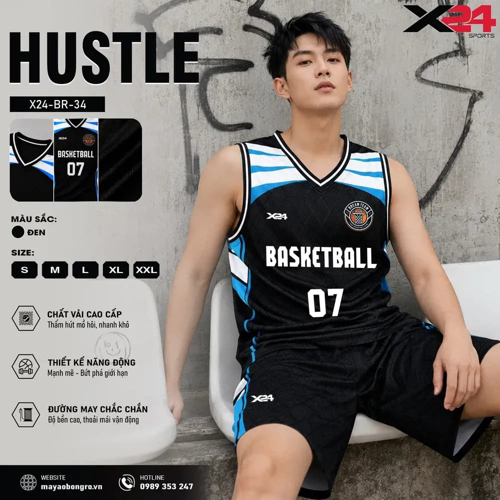Mẫu áo bóng rổ X24-BR-34 màu Đen tại X24 Sport
