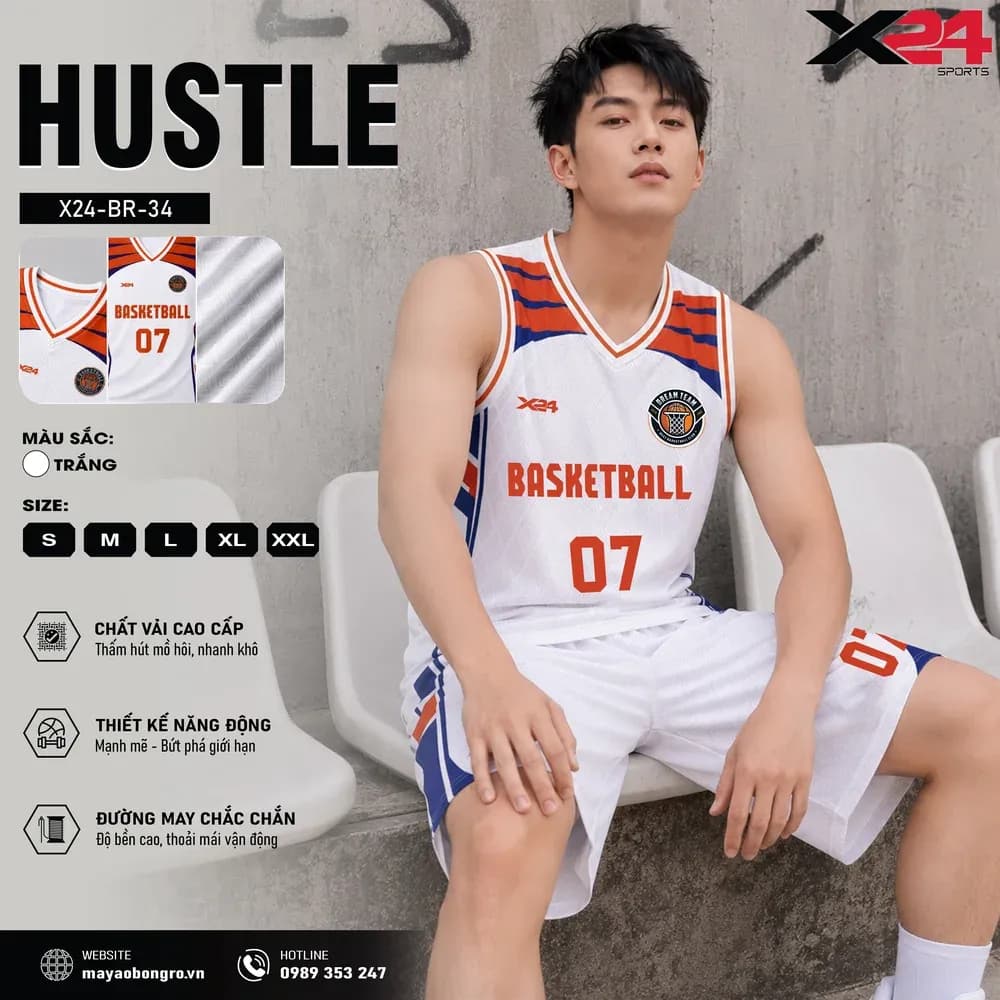 Mẫu áo bóng rổ X24-BR-34 màu Trắng tại X24 Sport