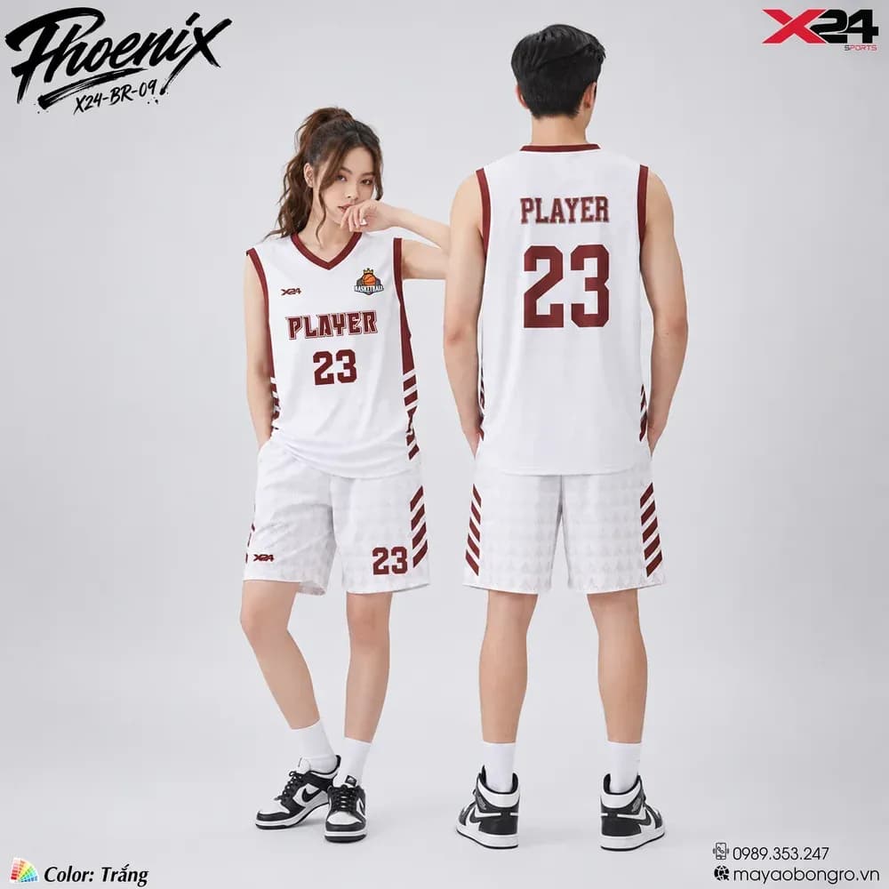 Mẫu áo bóng rổ mẫu thiết kế riêng màu Trắng tại X24 Sport
