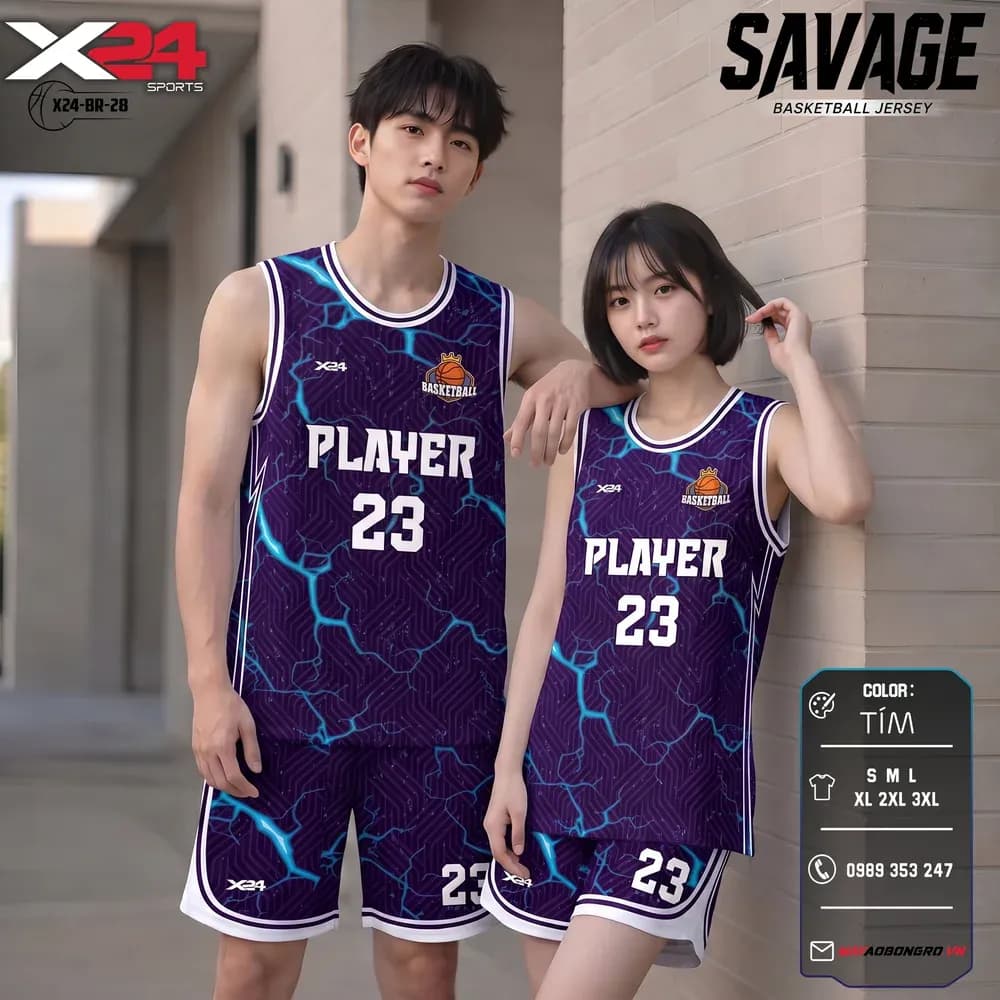Mẫu áo bóng rổ mẫu thiết kế riêng màu Tím tại X24 Sport