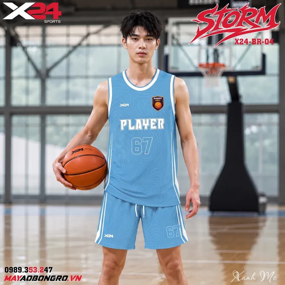Mẫu áo bóng rổ mẫu thiết kế riêng màu Xanh dương tại X24 Sport