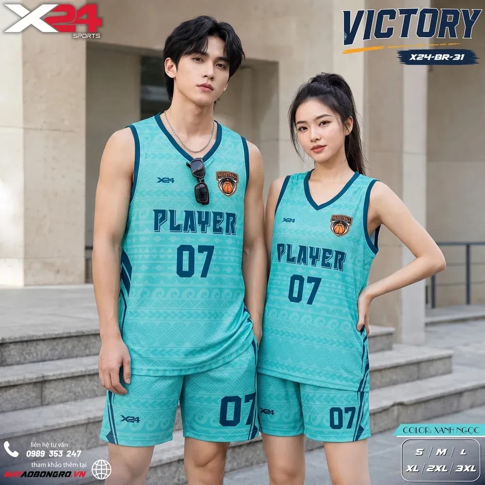 Mẫu áo bóng rổ mẫu thiết kế riêng màu Xanh ngọc tại X24 Sport