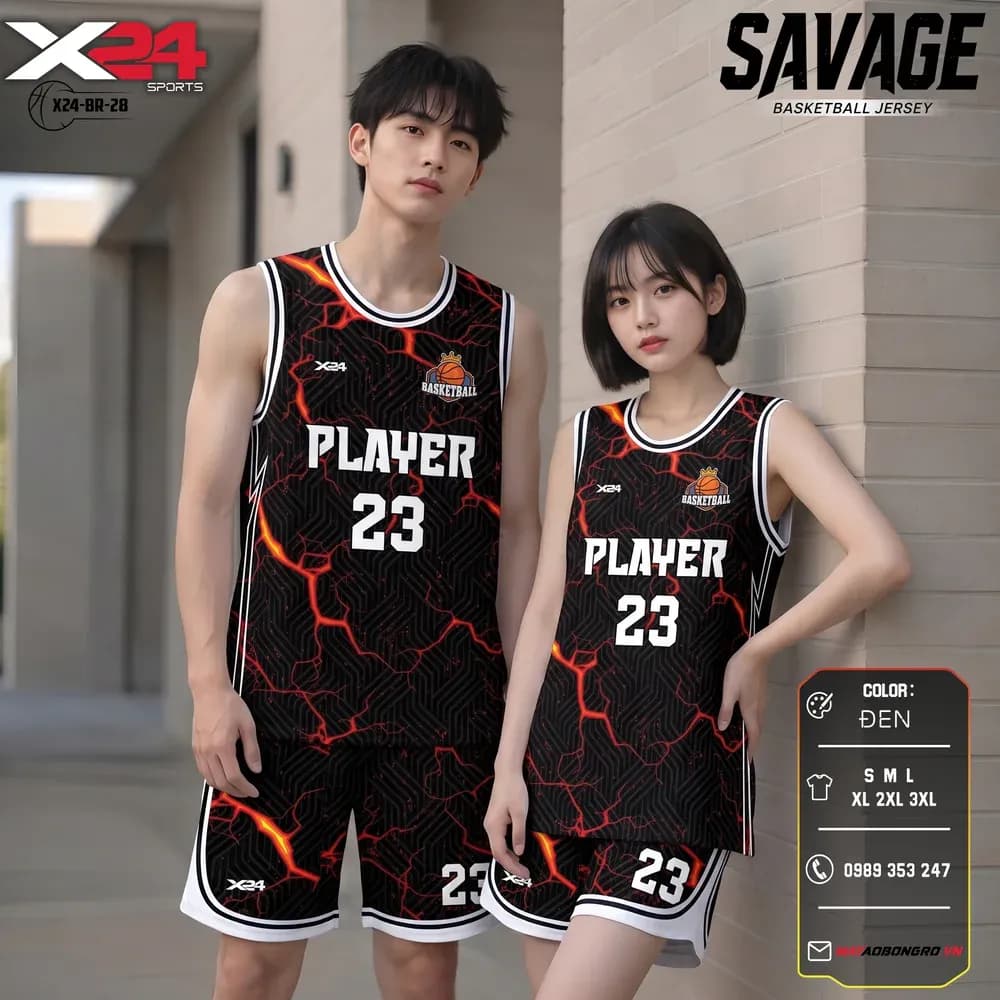 Mẫu áo bóng rổ mẫu thiết kế riêng màu Đen tại X24 Sport