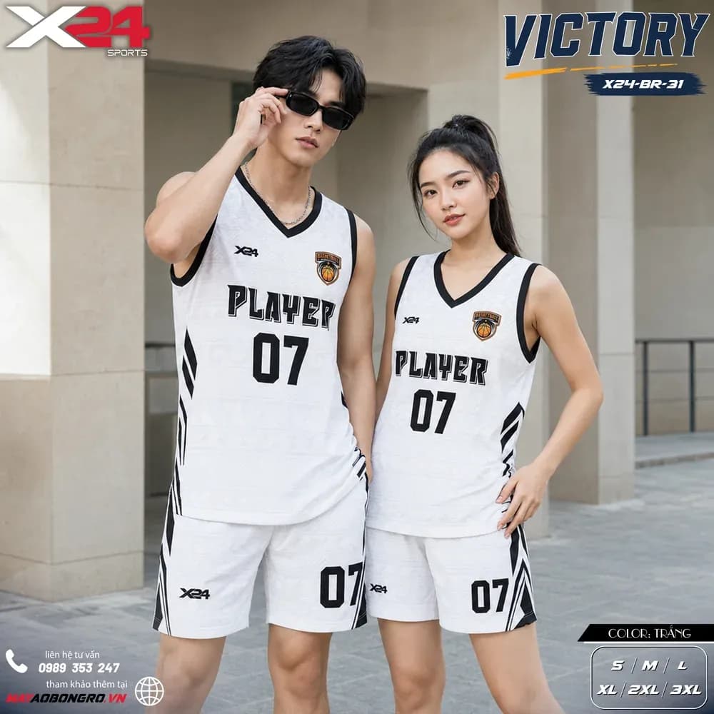 Mẫu áo bóng rổ mẫu thiết kế riêng màu Trắng tại X24 Sport