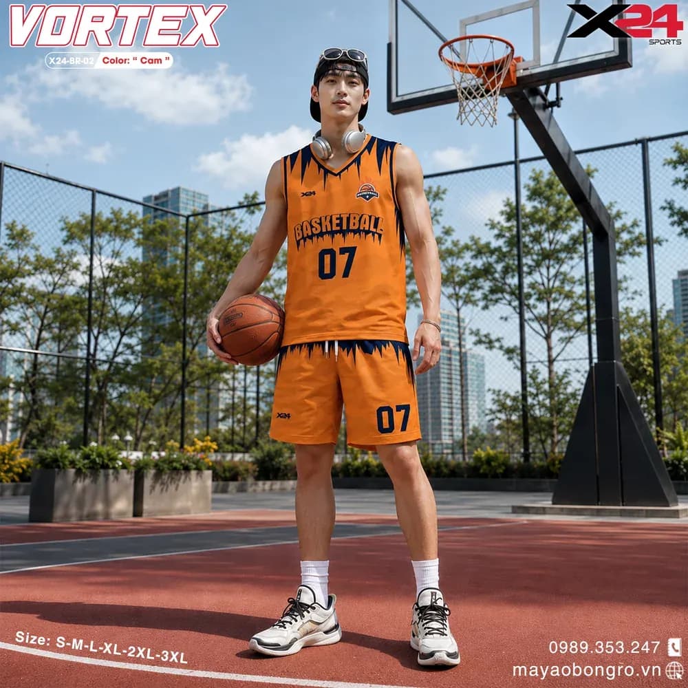 Mẫu áo bóng rổ mẫu thiết kế riêng màu Cam tại X24 Sport