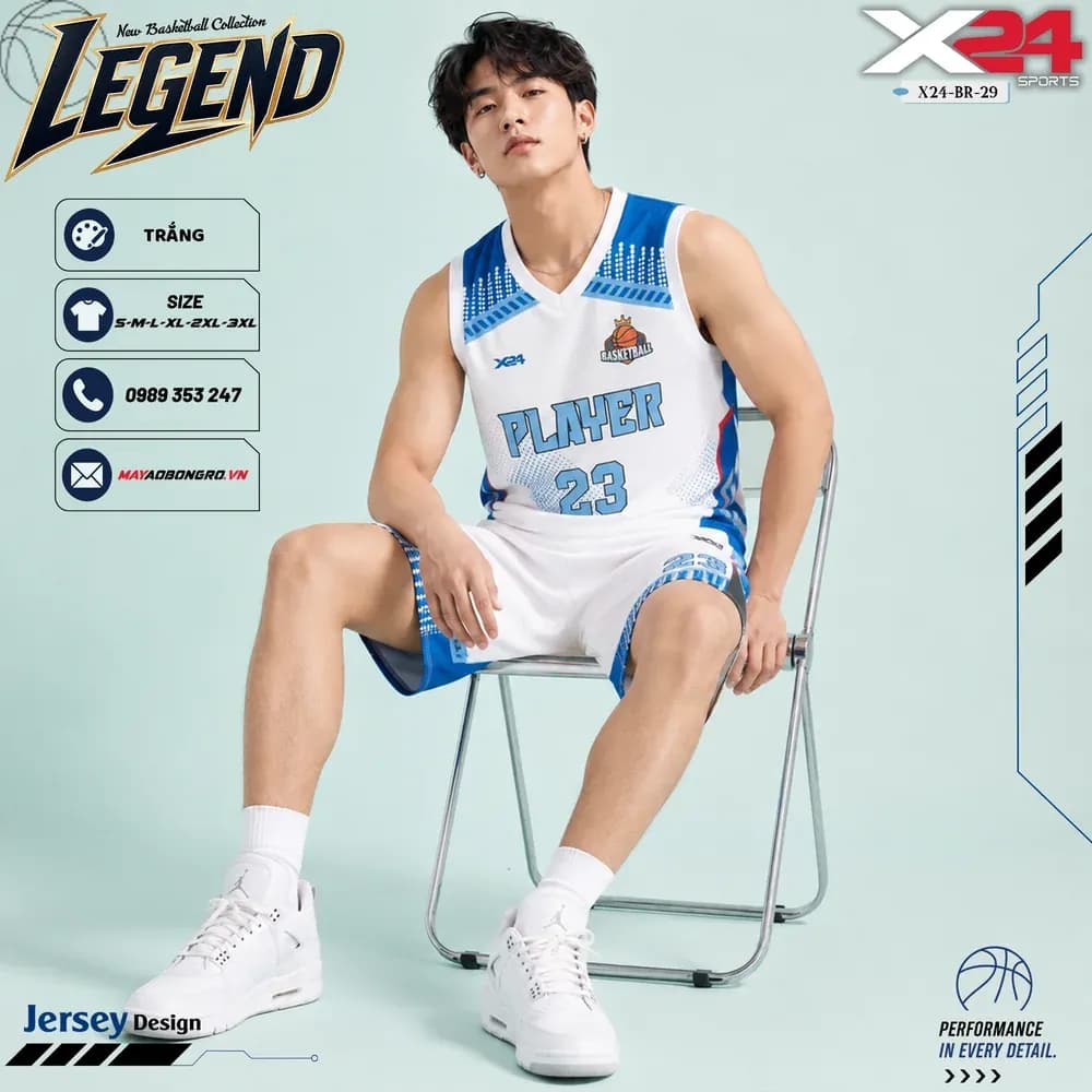 Mẫu áo bóng rổ mẫu thiết kế riêng màu Trắng tại X24 Sport