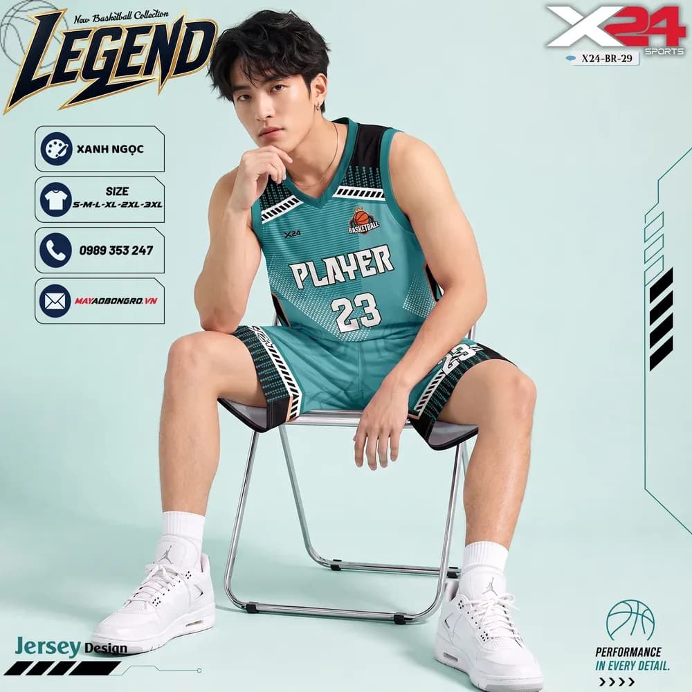 Mẫu áo bóng rổ mẫu thiết kế riêng màu Xanh ngọc tại X24 Sport