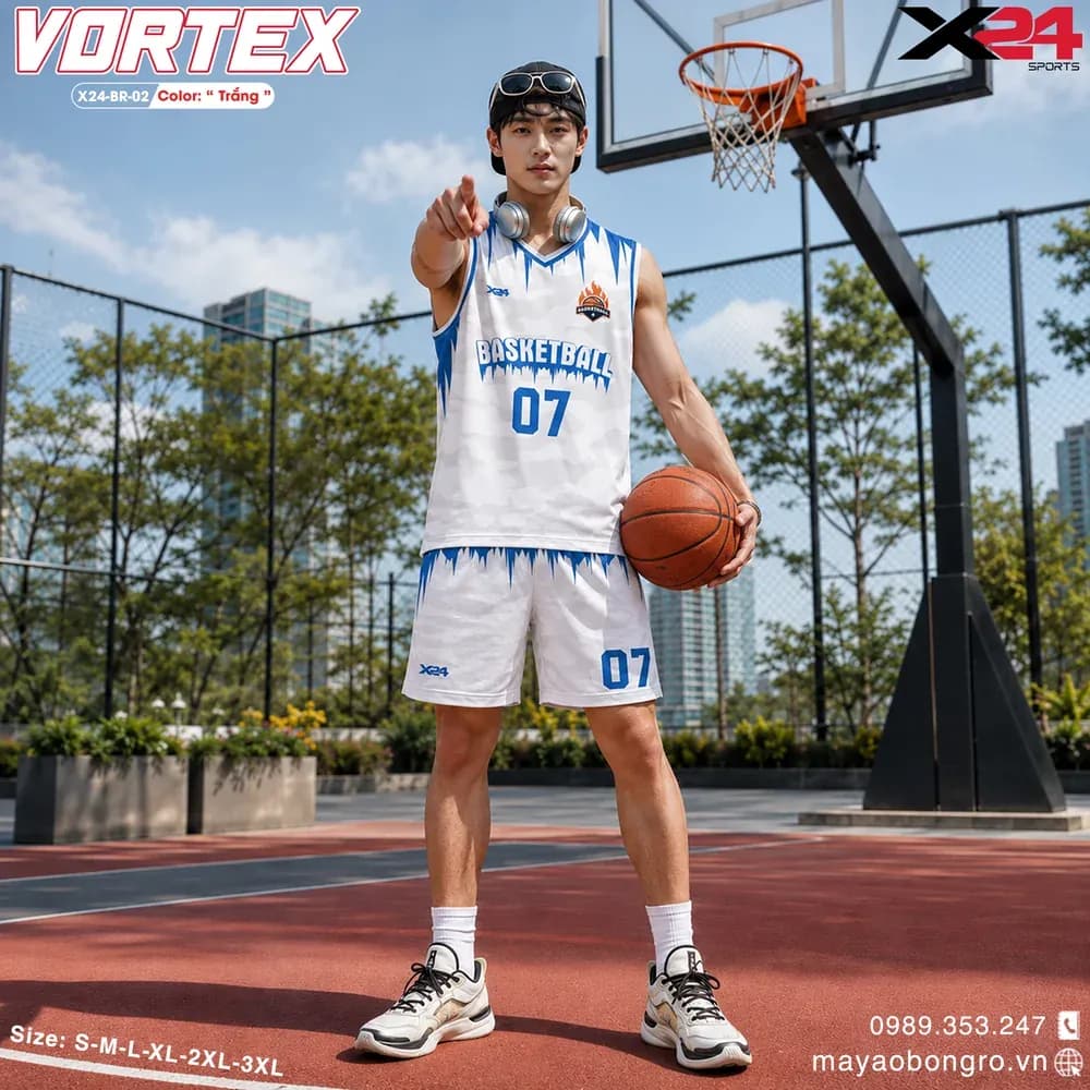 Mẫu áo bóng rổ mẫu thiết kế riêng màu Trắng tại X24 Sport