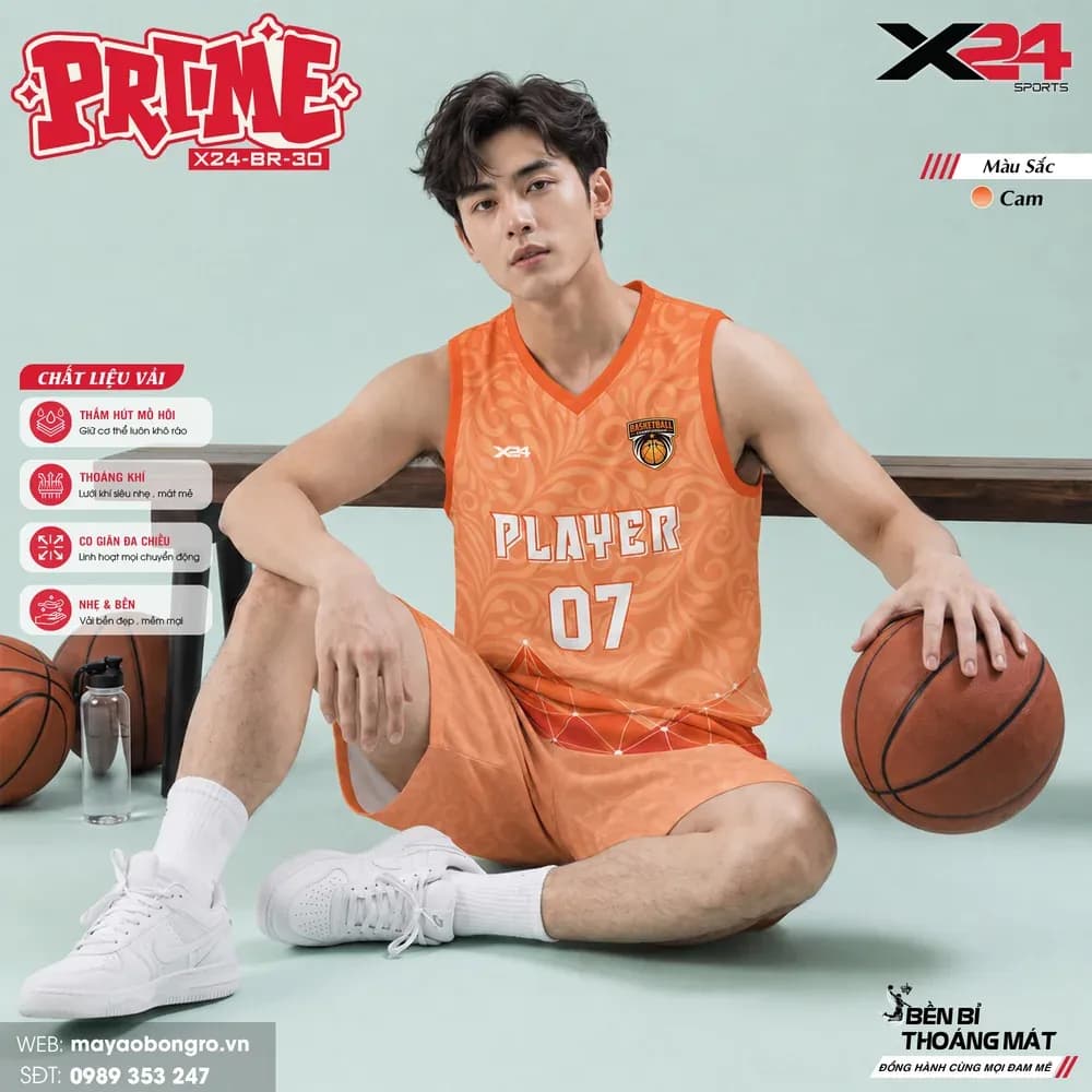 Mẫu áo bóng rổ mẫu thiết kế riêng màu Cam tại X24 Sport