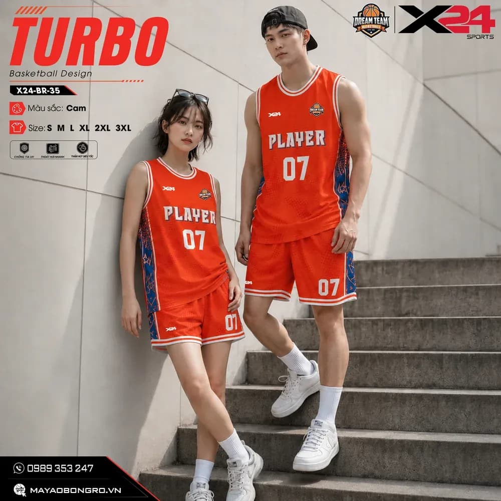 Mẫu áo bóng rổ mẫu thiết kế riêng màu Cam tại X24 Sport