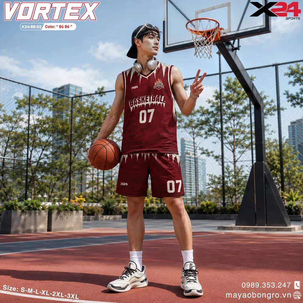 Mẫu áo bóng rổ mẫu thiết kế riêng màu Đỏ đô tại X24 Sport
