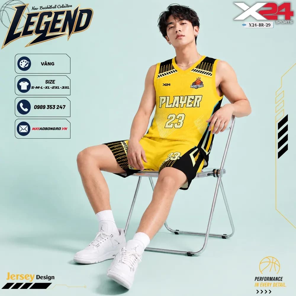 Mẫu áo bóng rổ mẫu thiết kế riêng màu Vàng tại X24 Sport