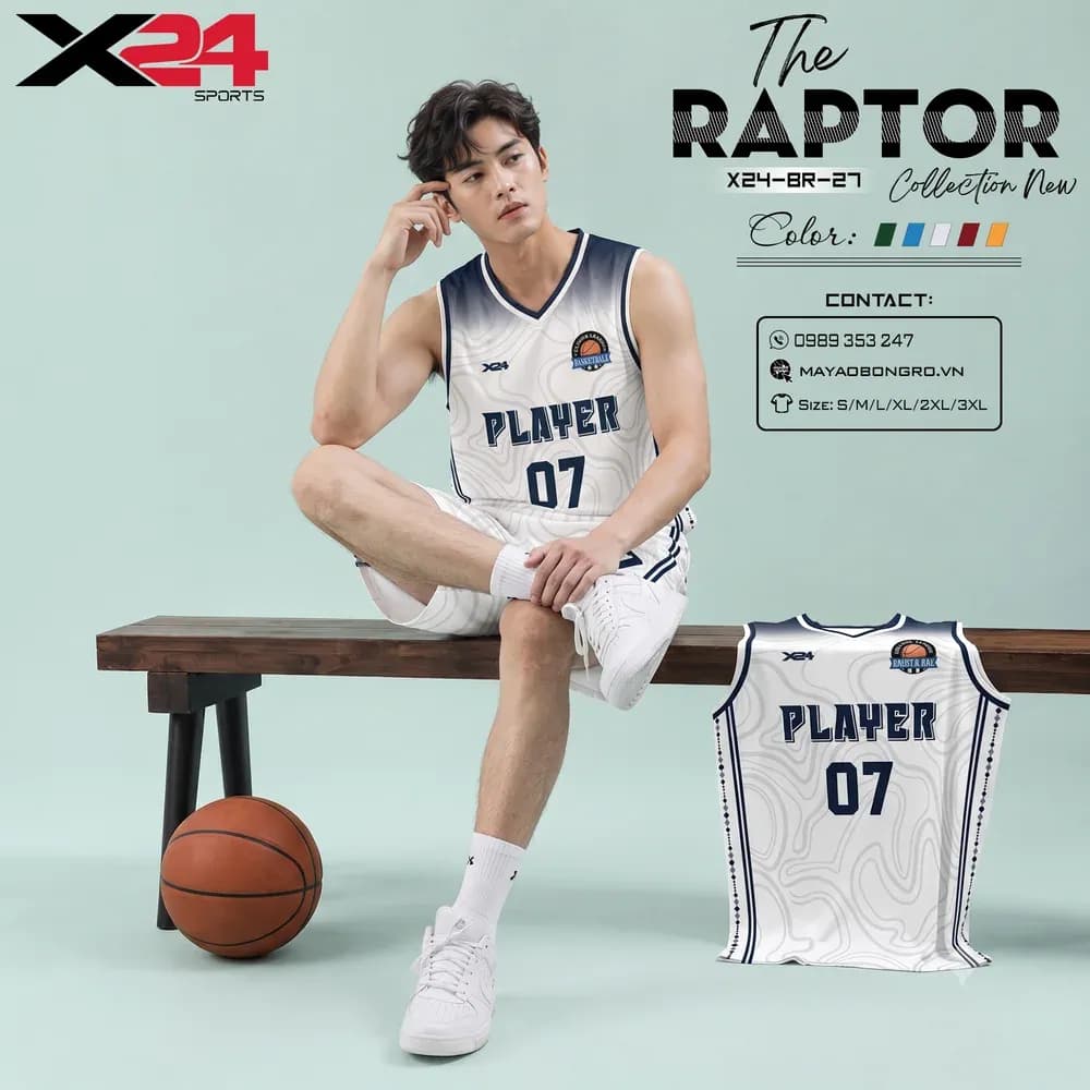 Mẫu áo bóng rổ mẫu thiết kế riêng màu Trắng tại X24 Sport