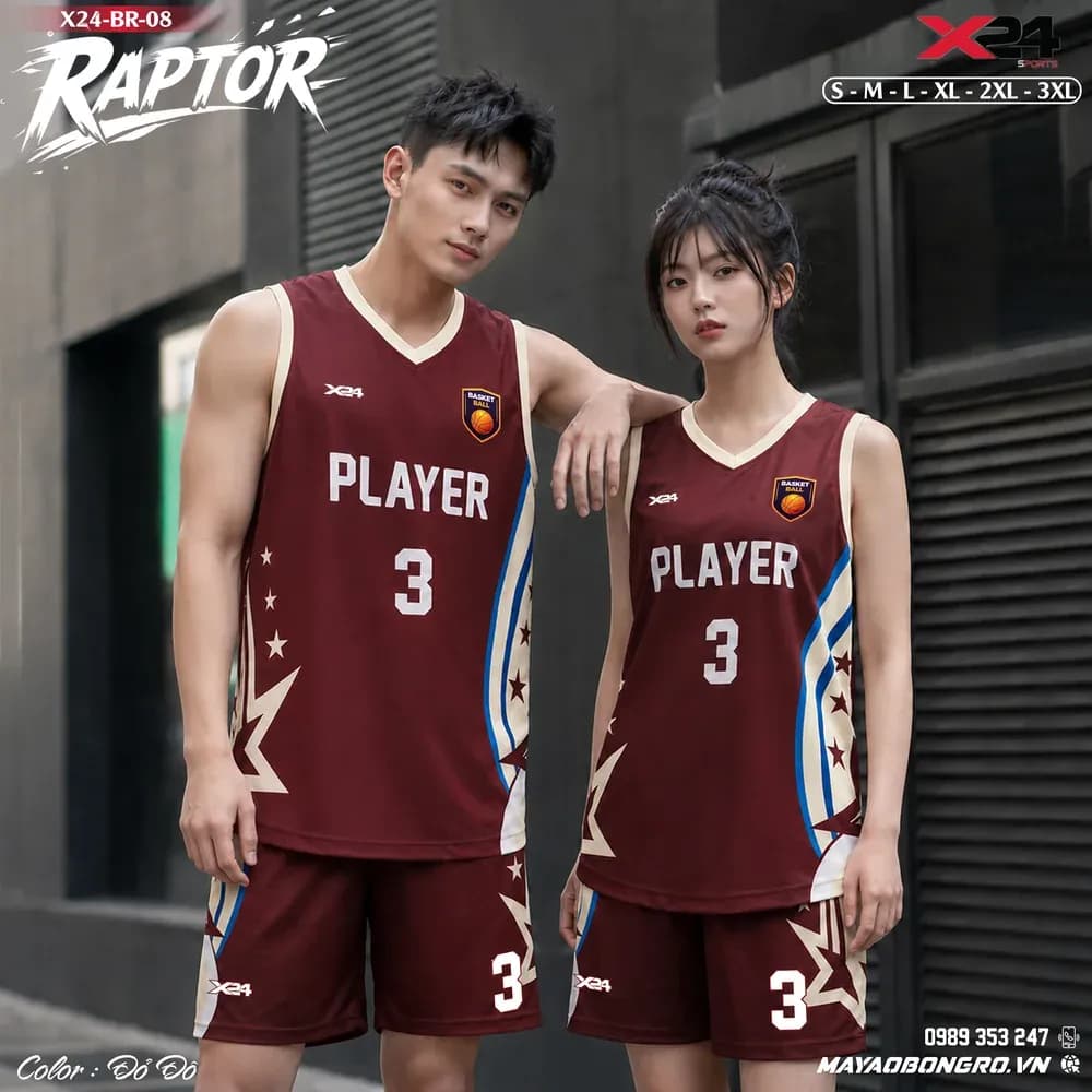 Mẫu áo bóng rổ mẫu thiết kế riêng Raptor màu Đỏ đô tại X24 Sport