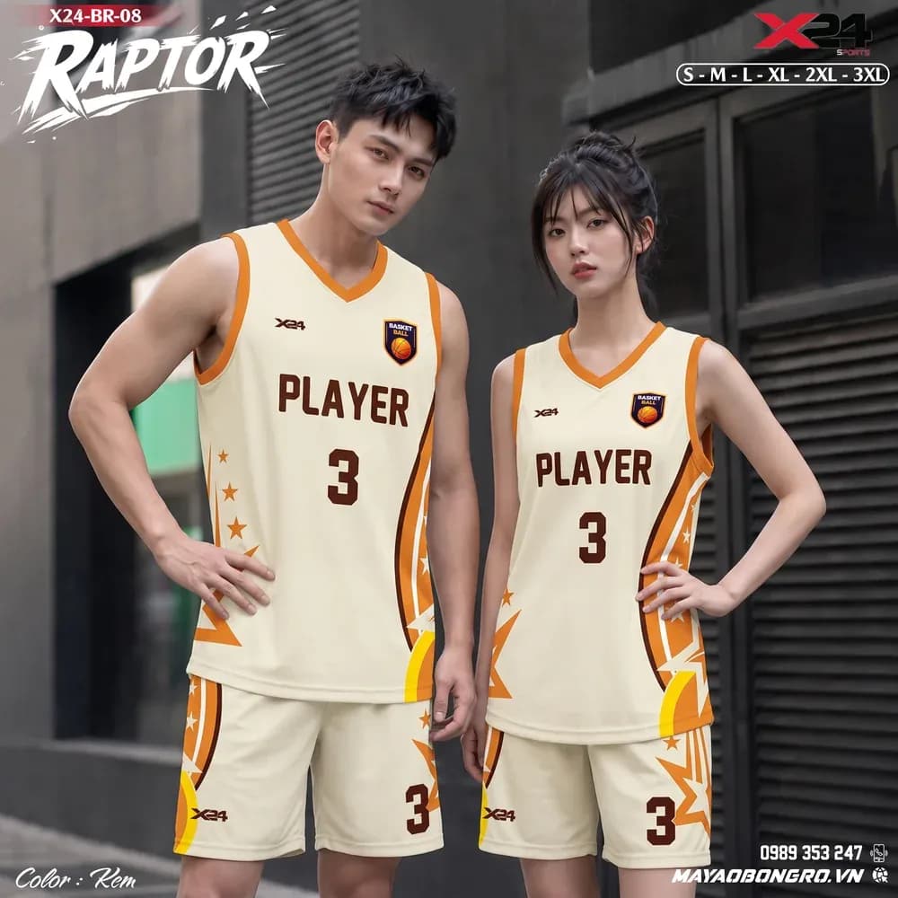 Mẫu áo bóng rổ mẫu thiết kế riêng Raptor màu Kem tại X24 Sport
