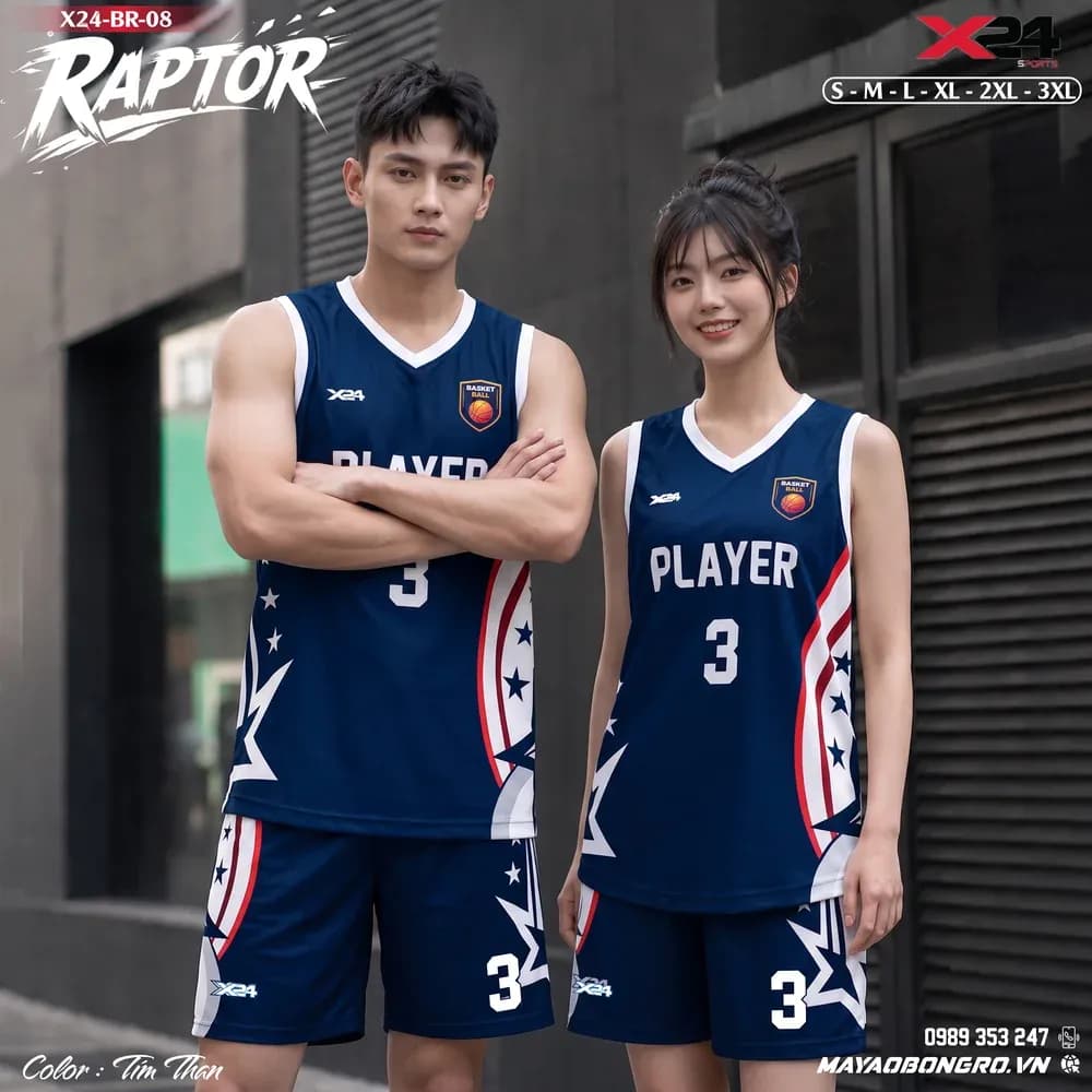 Mẫu áo bóng rổ mẫu thiết kế riêng Raptor màu Tím than tại X24 Sport