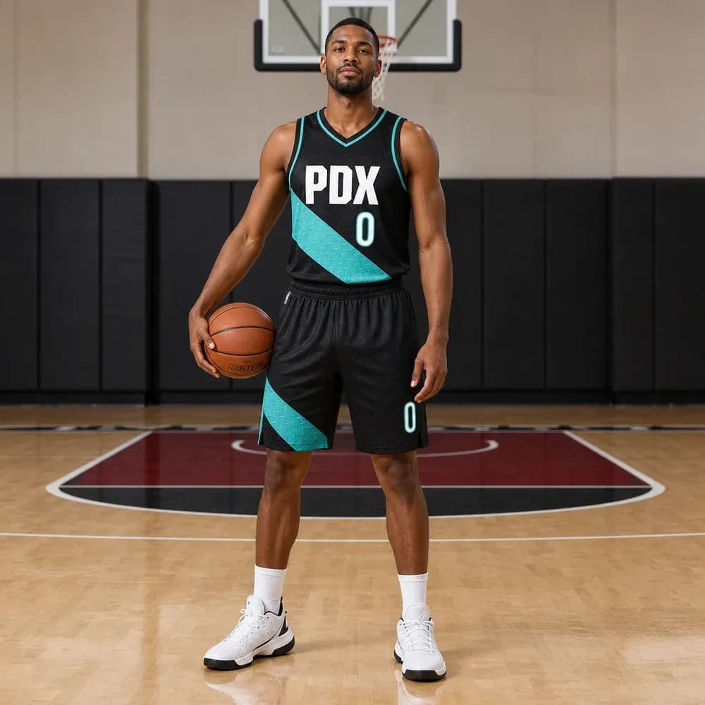 Áo Đấu Portland Trail Blazers City Edition 2022/23 - Màu Đen Cyan Cá Tính - mặt trước