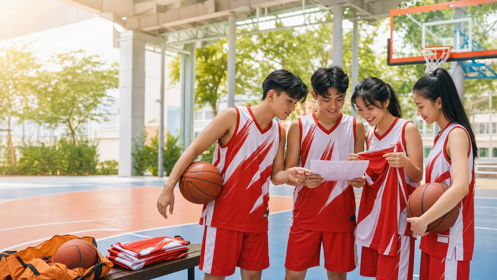 Học sinh TPHCM kiểm tra danh sách size và áo bóng rổ trường học